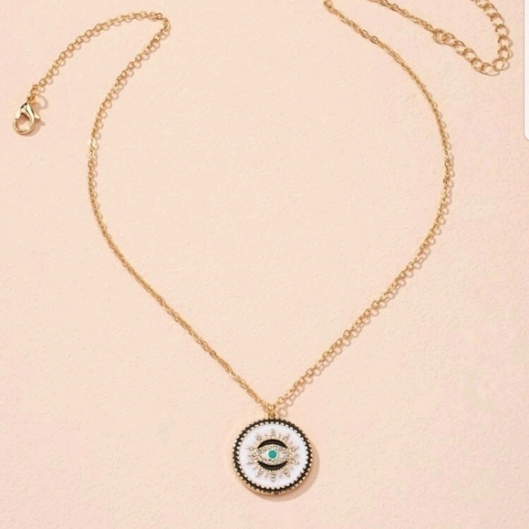 𝅺new Black Rhinestone detail Eye 🧿 pendant yellow gold for GOOD LUCK 🍀 - Picture 2 of 3